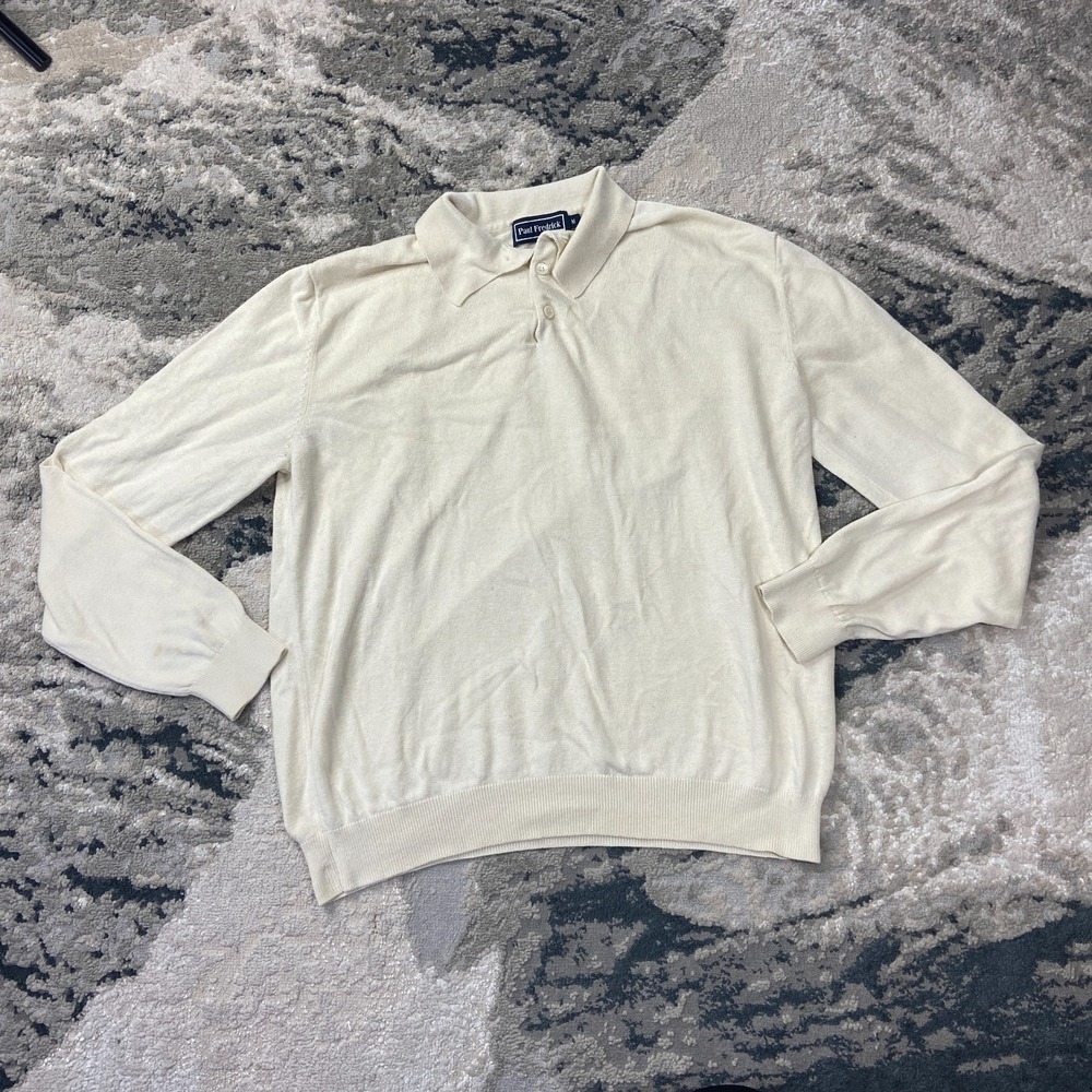 Paul Fredrick Polo Sweater Sz M ivory Cashmere Blend Tight Knit Pullover